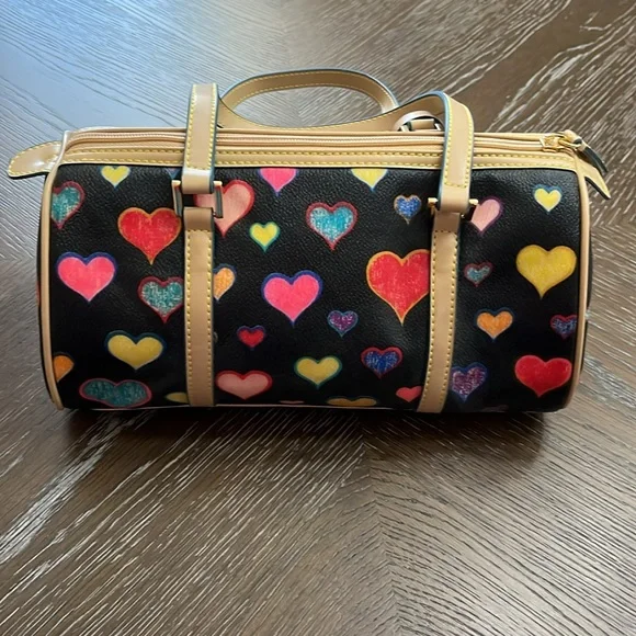 Black with multi colored hearts satchel bag - Picture 9 of 17